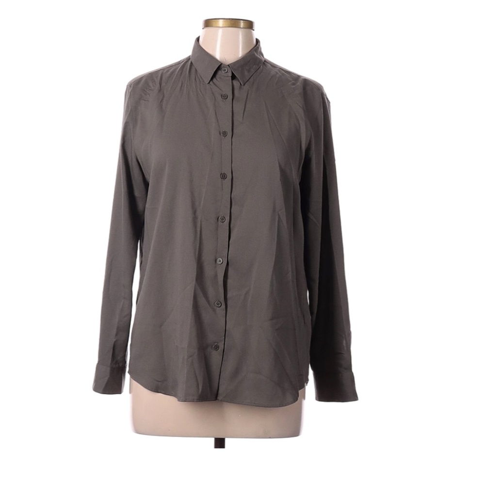 UNIQLO WOMEN RAYON LONG-SLEEVE BLOUSE - Olive or Khaki Green